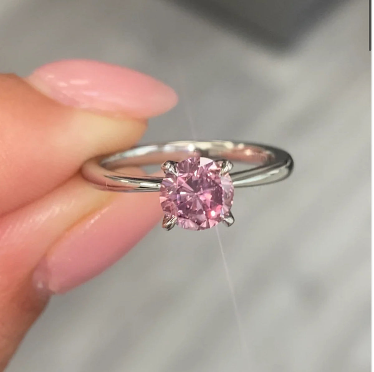 1.00ct Fancy Intense Pink Round Diamond Ring I1 GIA