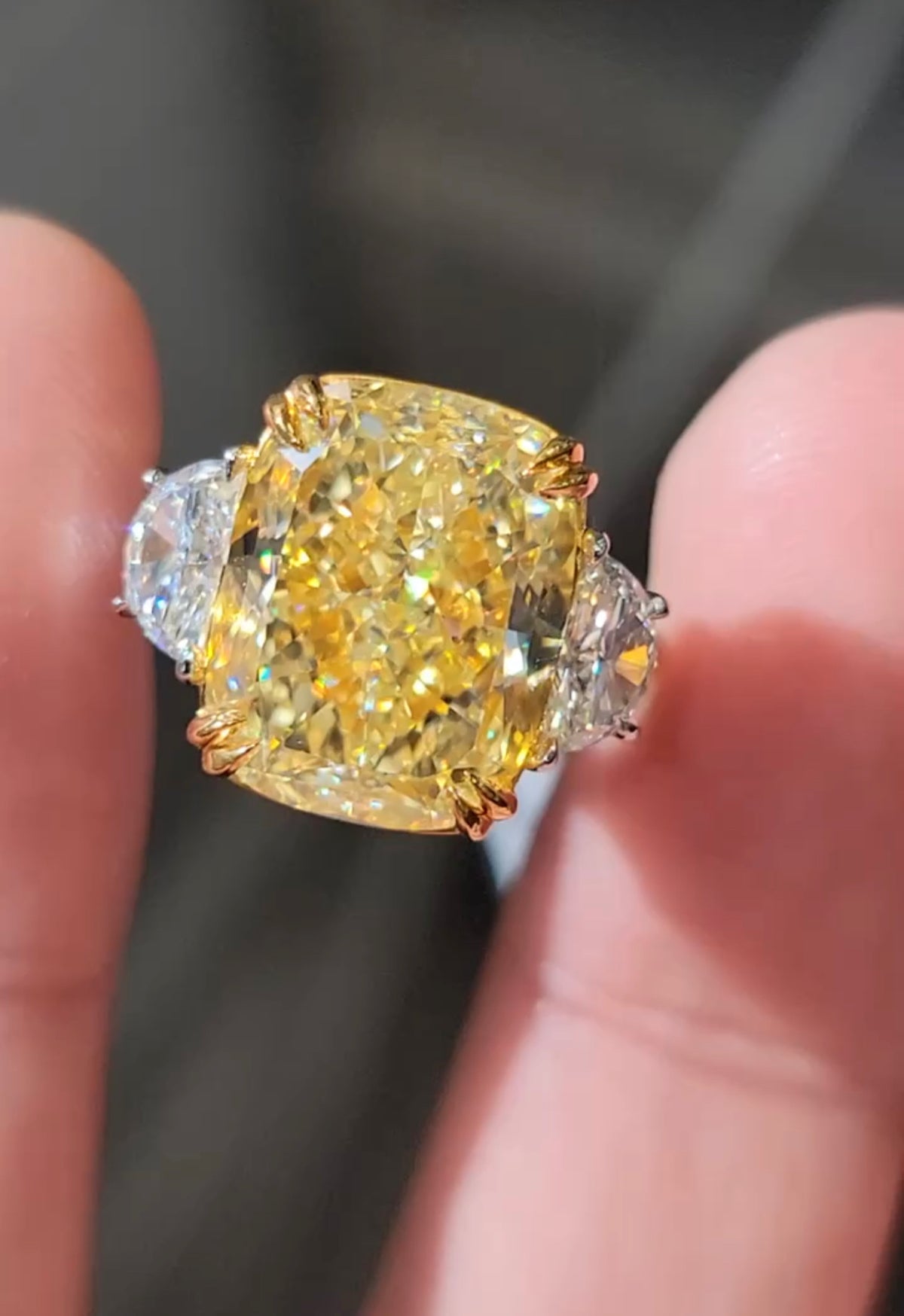10ct Fancy Light Yellow Cushion Diamond Ring VS1 GIA