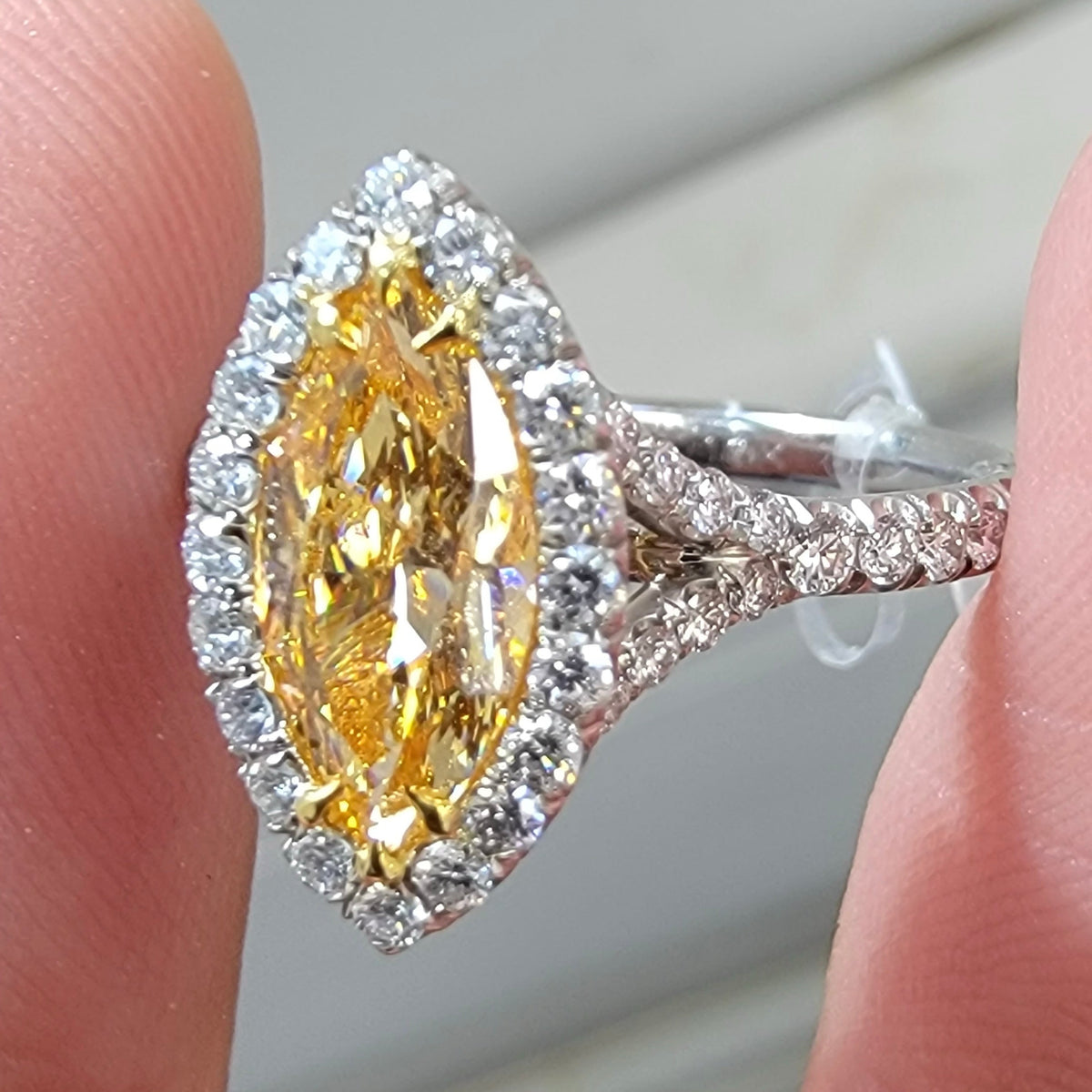 1.05ct Fancy Intense Orange-Yellow Marquise Diamond Ring VVS1