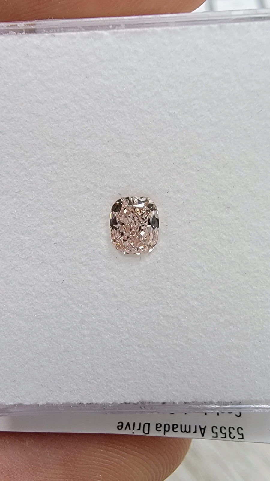 0.53ct Fancy Orangy Pink Cushion Diamond VS1 GIA