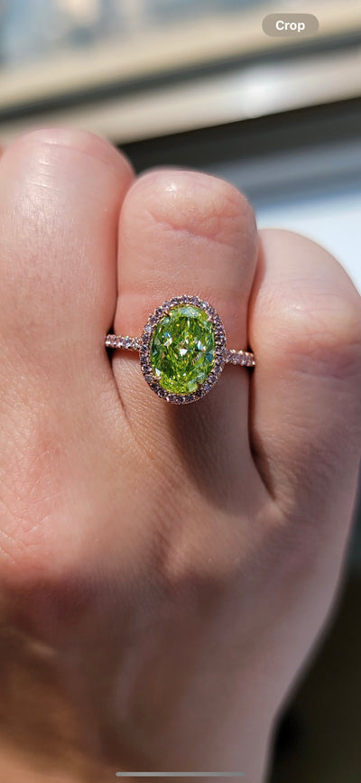 2ct Fancy Intense Green Yellow Oval NEON GIA Ring