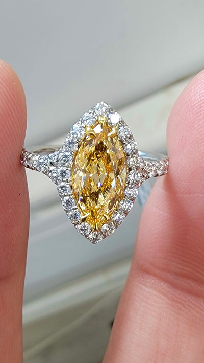 1.05ct Fancy Intense Orange-Yellow Marquise VVS1 Ring