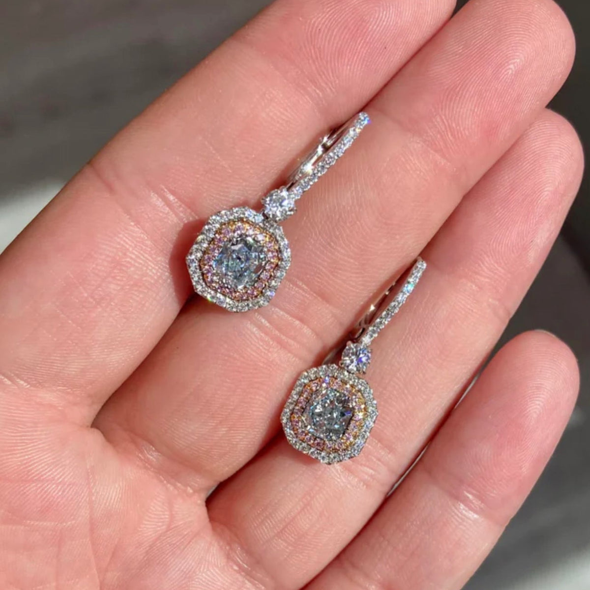 0.88ct & 0.94ct Blue Radiant Diamond Earrings VS GIA