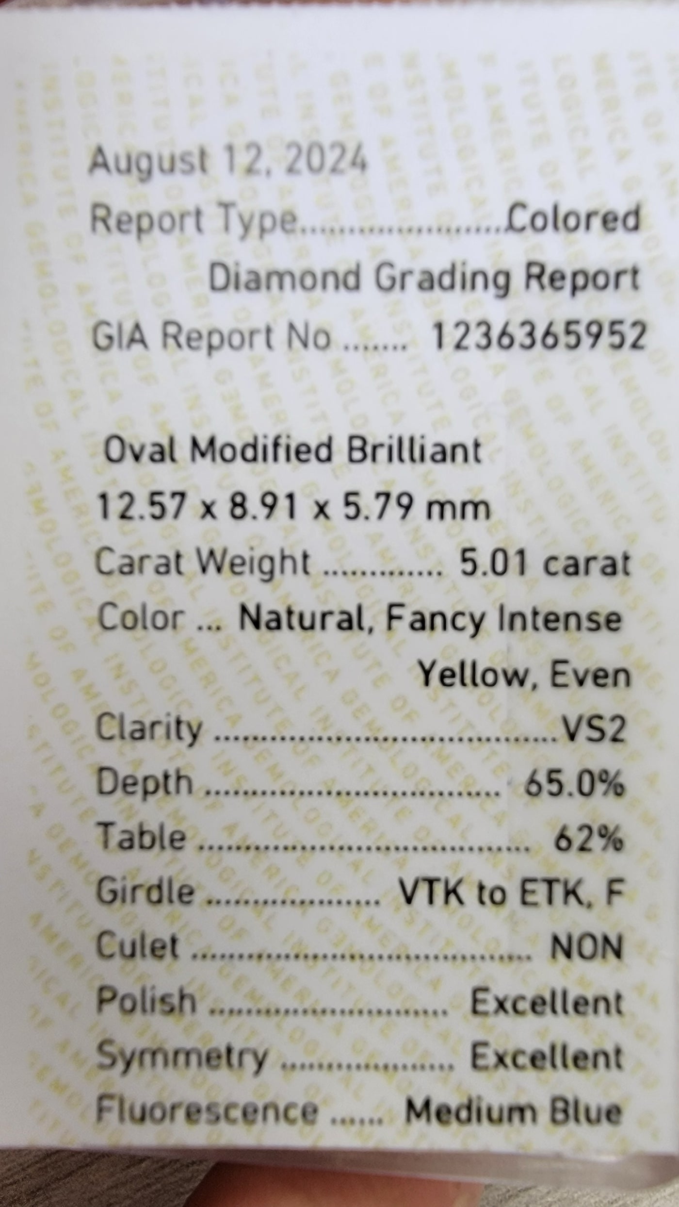 5.01ct Fancy Intense Yellow Oval VS2 GIA