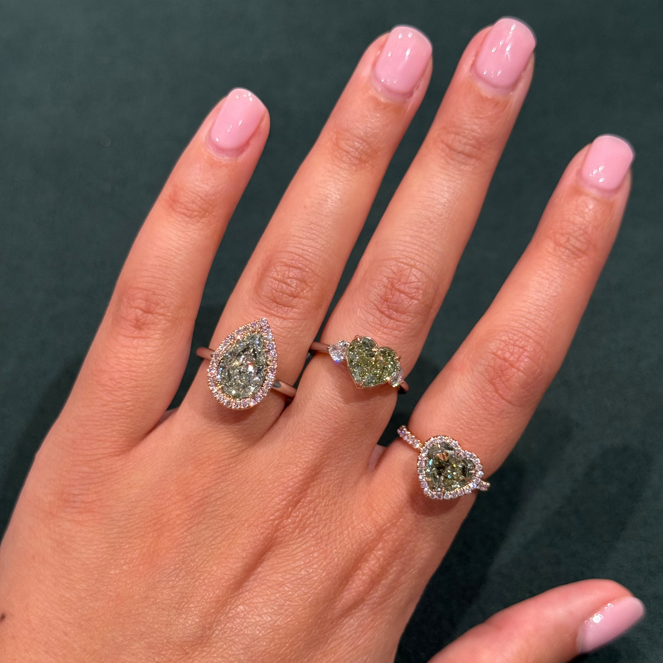 3.79ct Fancy Light Grayish Yellowish Green Pear Diamond Ring VS2 GIA