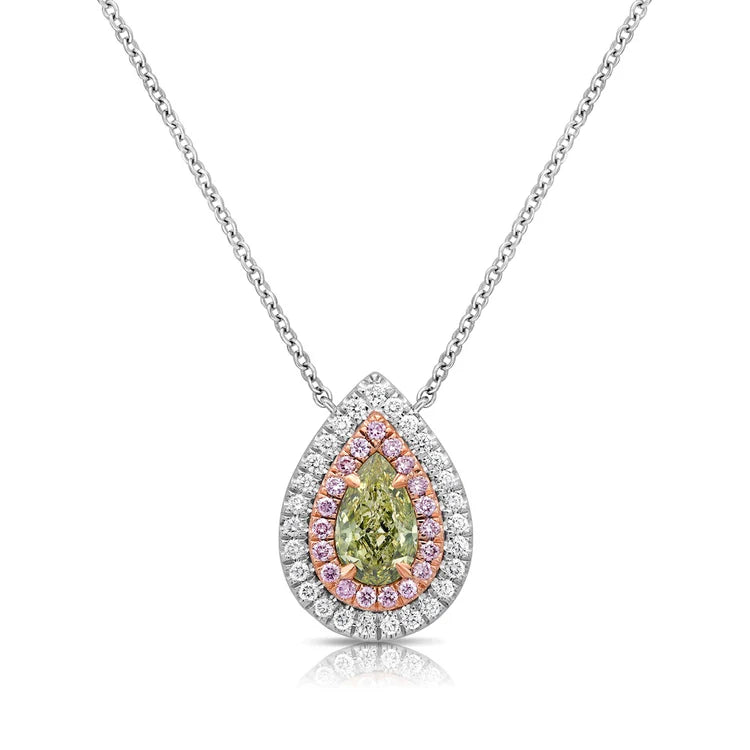 0.63ct Fancy Greenish Yellow Pear Diamond Pendant SI2 GIA