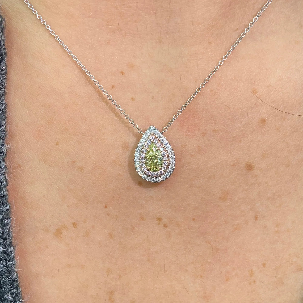0.63ct Fancy Greenish Yellow Pear Diamond Pendant SI2 GIA