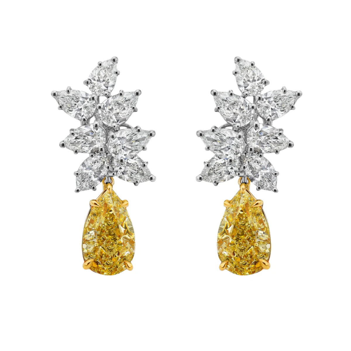3.05ct & 3.33ct Light Yellow Pear Diamond Cluster Earrings GIA