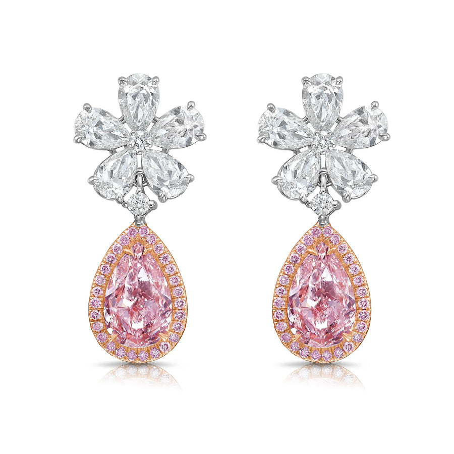 2.22ct & 2.02ct Light Pink Pear Diamond Dangle Earrings VS GIA