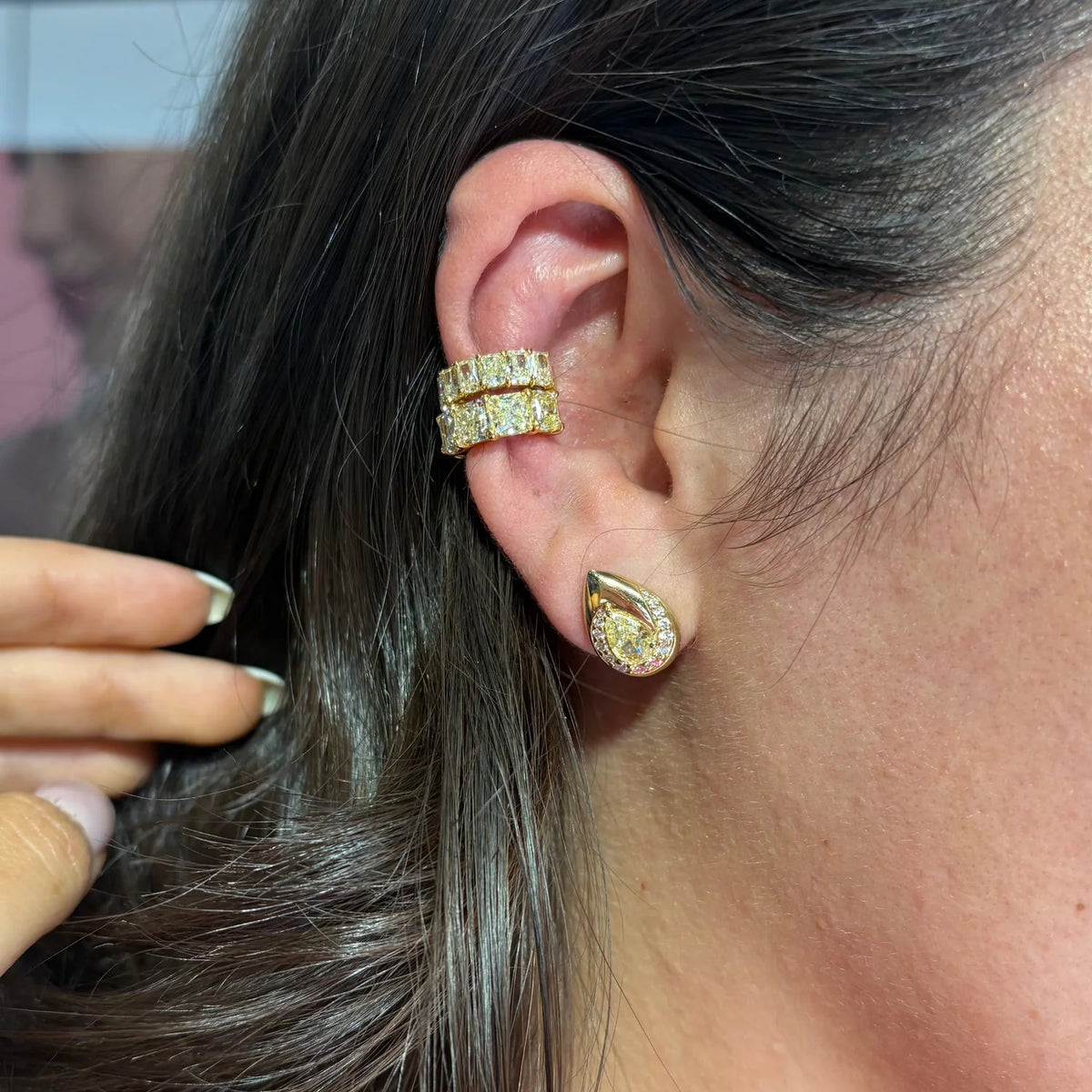 3.60ctw Fancy Yellow Elongated Radiant Diamond Ear Cuff VS2