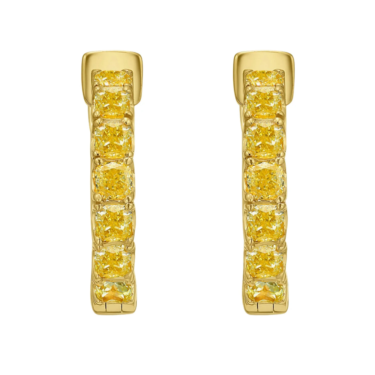 2.2ctw Yellow Cushion Diamond Inside-Outside Hoops 1/2 inch
