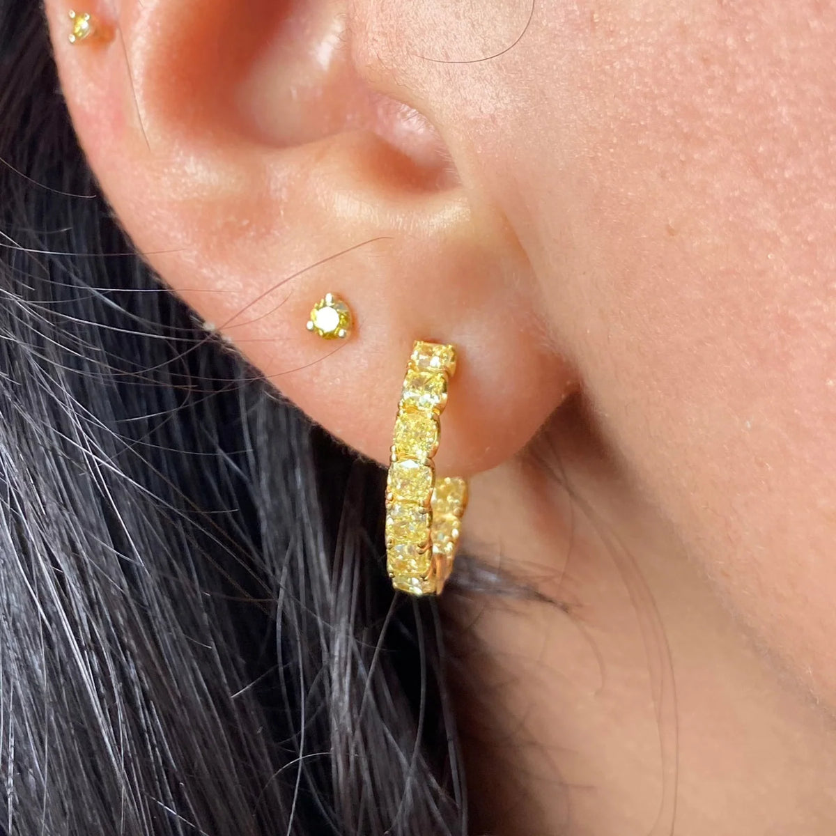 2.2ctw Yellow Cushion Diamond Inside-Outside Hoops 1/2 inch