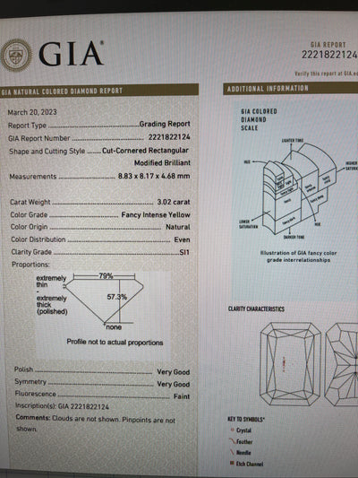 3.02ct Fancy Intense Yellow Radiant SI1 GIA Ring