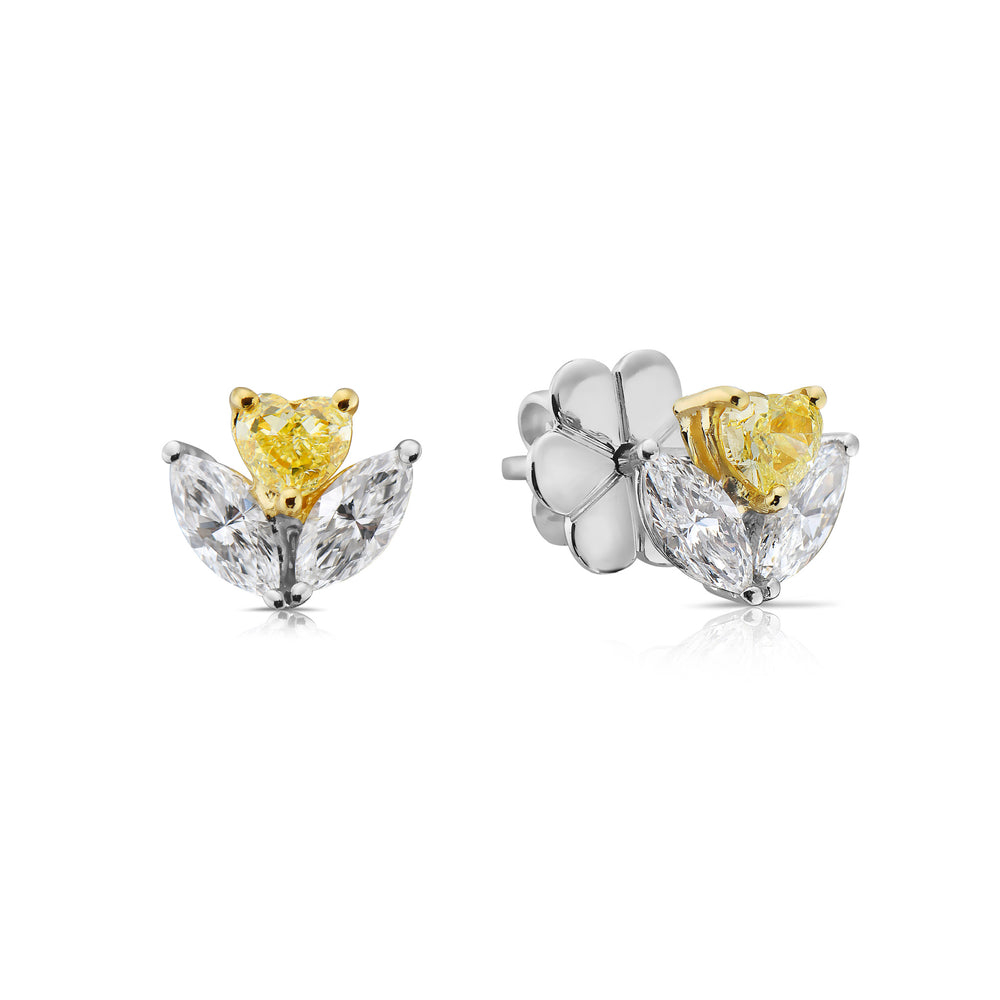 1.27ctw Light Yellow Heart Diamond Cluster Stud Earrings