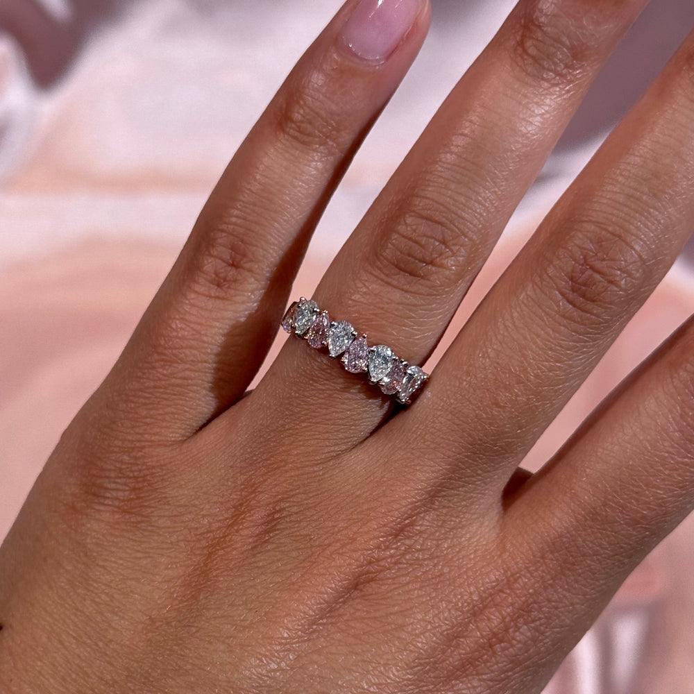 1.88ctw Alternating Pink & White Pear Diamond Halfway Band