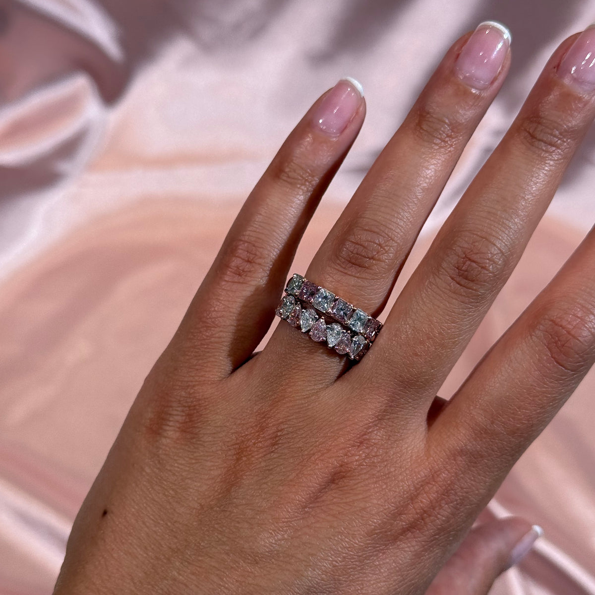2.31ctw Fancy Pink and Colorless Princess-Cut Diamond Alternating Half Eternity Band GIA