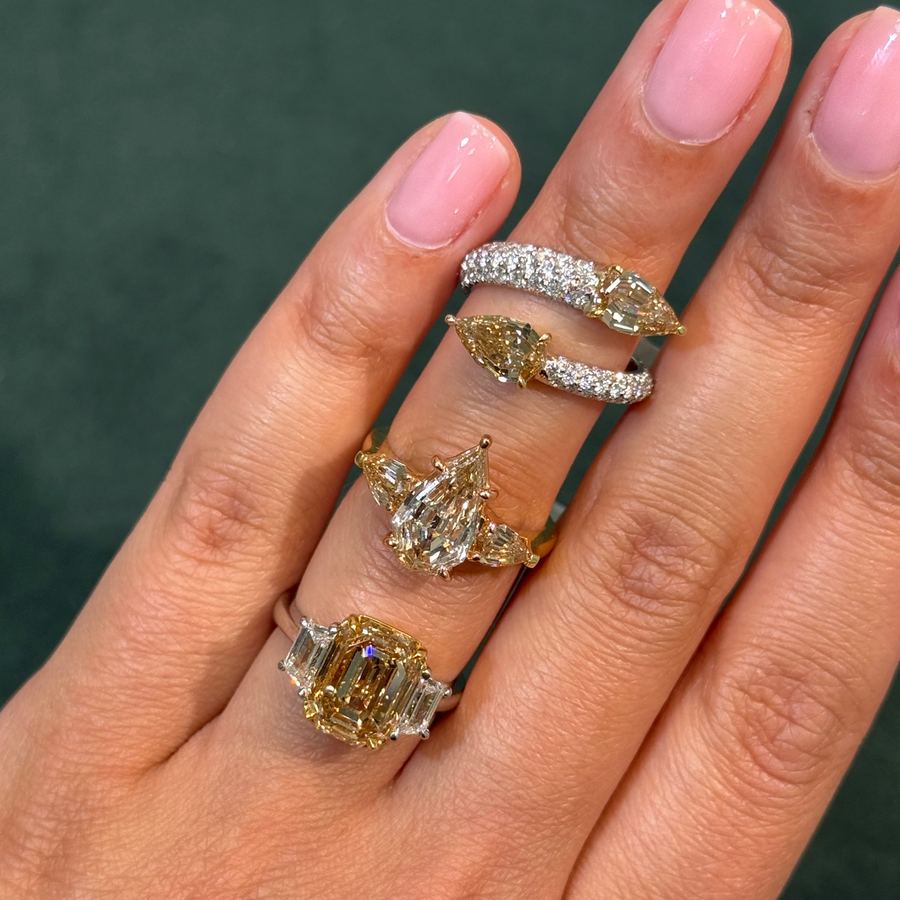 1.22ct Champagne Step-Cut Pear Diamond Pavé Double Spiral Ring VS1 GIA