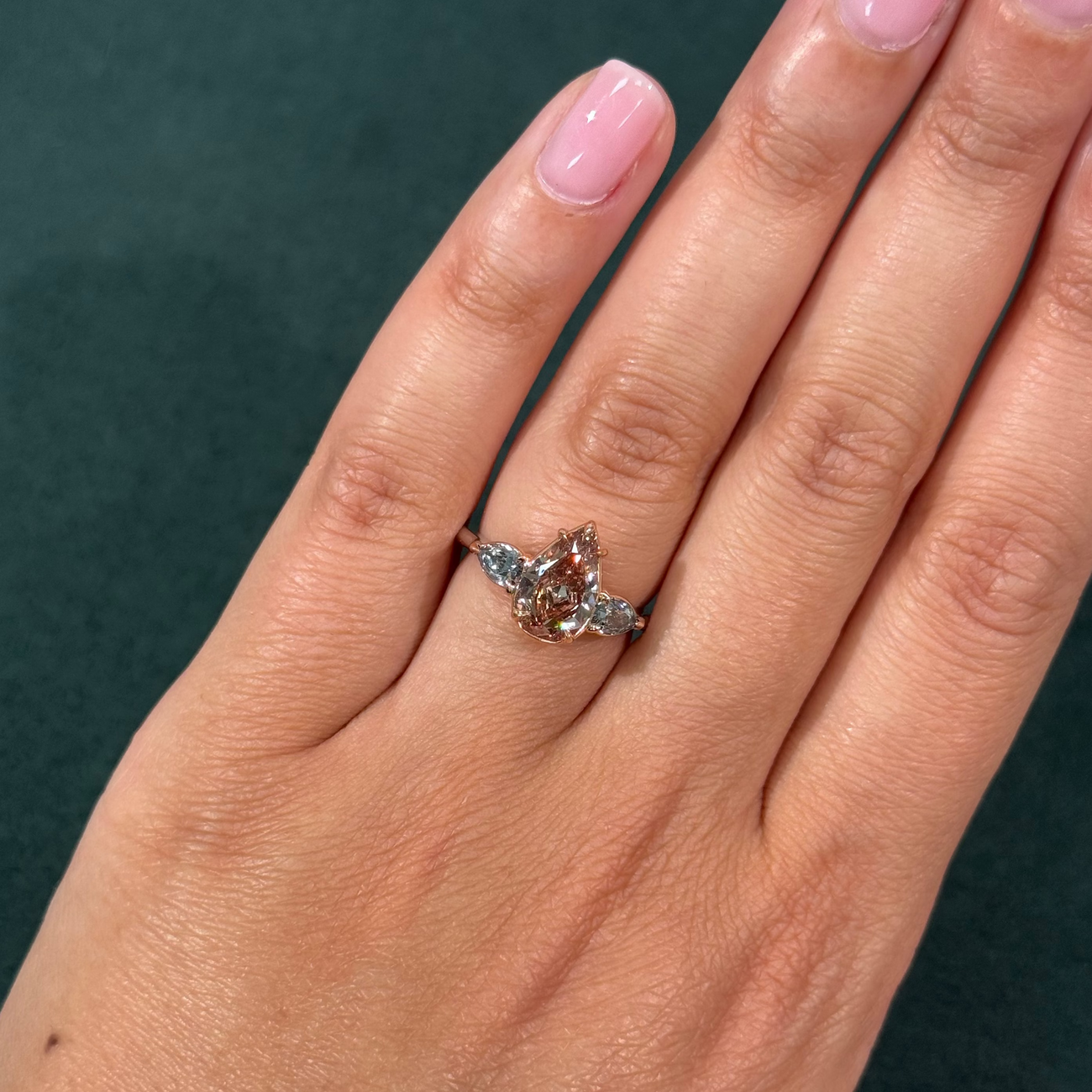 2.22ct Fancy Deep Brown-Pink Pear Diamond VS2 GIA Ring with Blue Diamond Sides