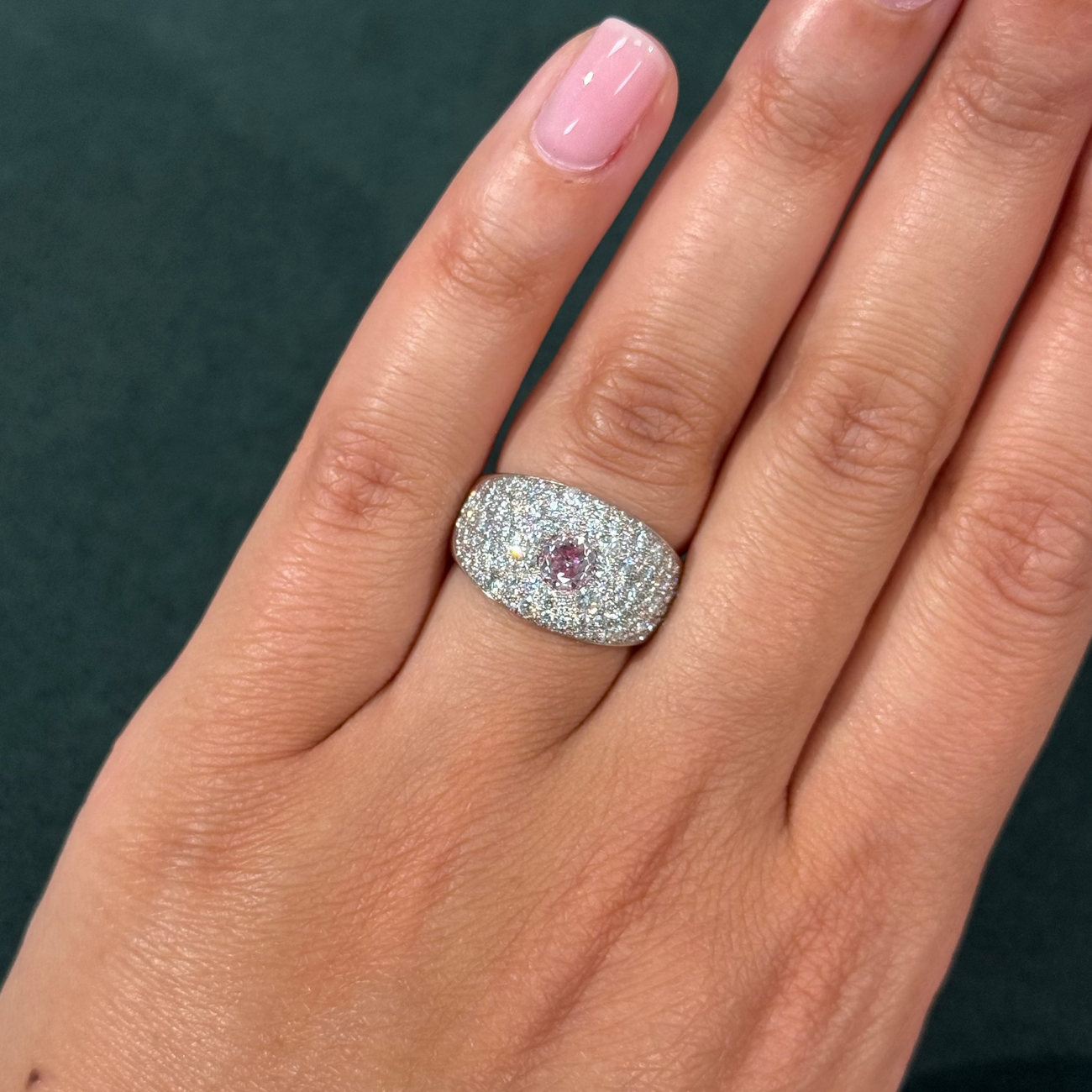 0.52ct Fancy Intense Purplish Pink Round Diamond Cobblestone Icon Ring I1 GIA