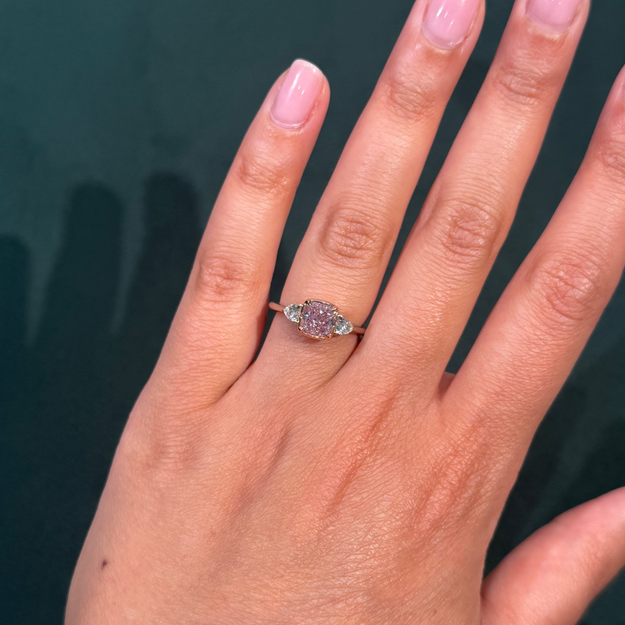 1.70ct Fancy Purplish Pink Cushion Diamond Ring VS2 GIA