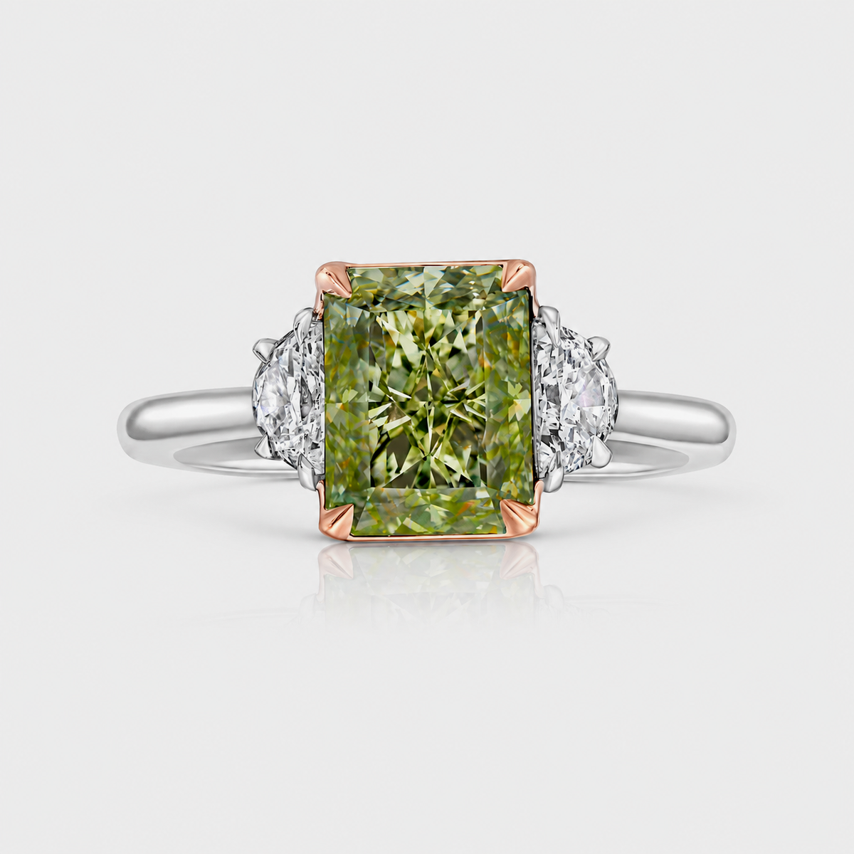 3.00ct Fancy Green-Yellow Radiant Diamond Ring SI1 GIA
