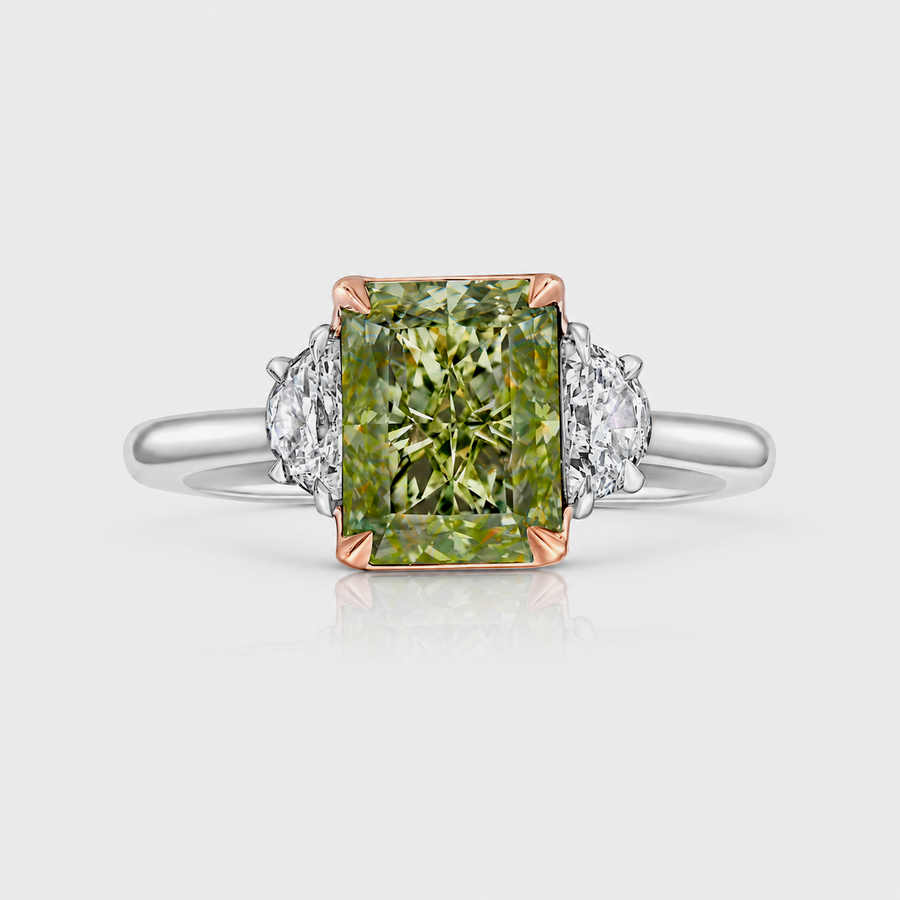3.00ct Fancy Green-Yellow Radiant Diamond Ring SI1 GIA