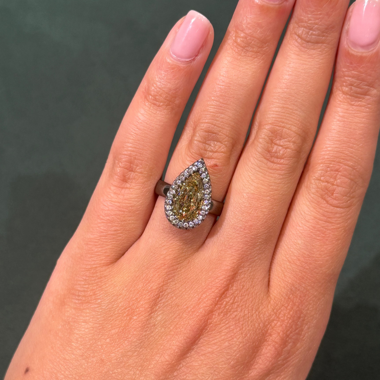 3.00ct Fancy Brownish Yellow Pear Diamond Cloud Halo Ring VVS2 GIA