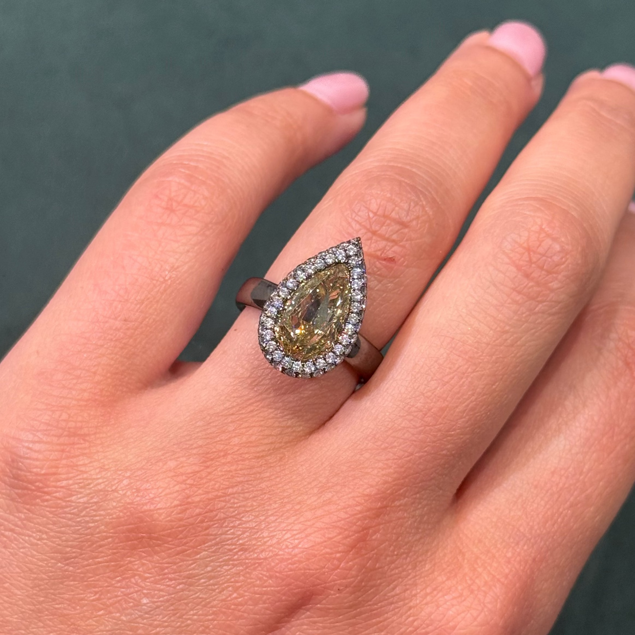 3.00ct Fancy Brownish Yellow Pear Diamond Cloud Halo Ring VVS2 GIA
