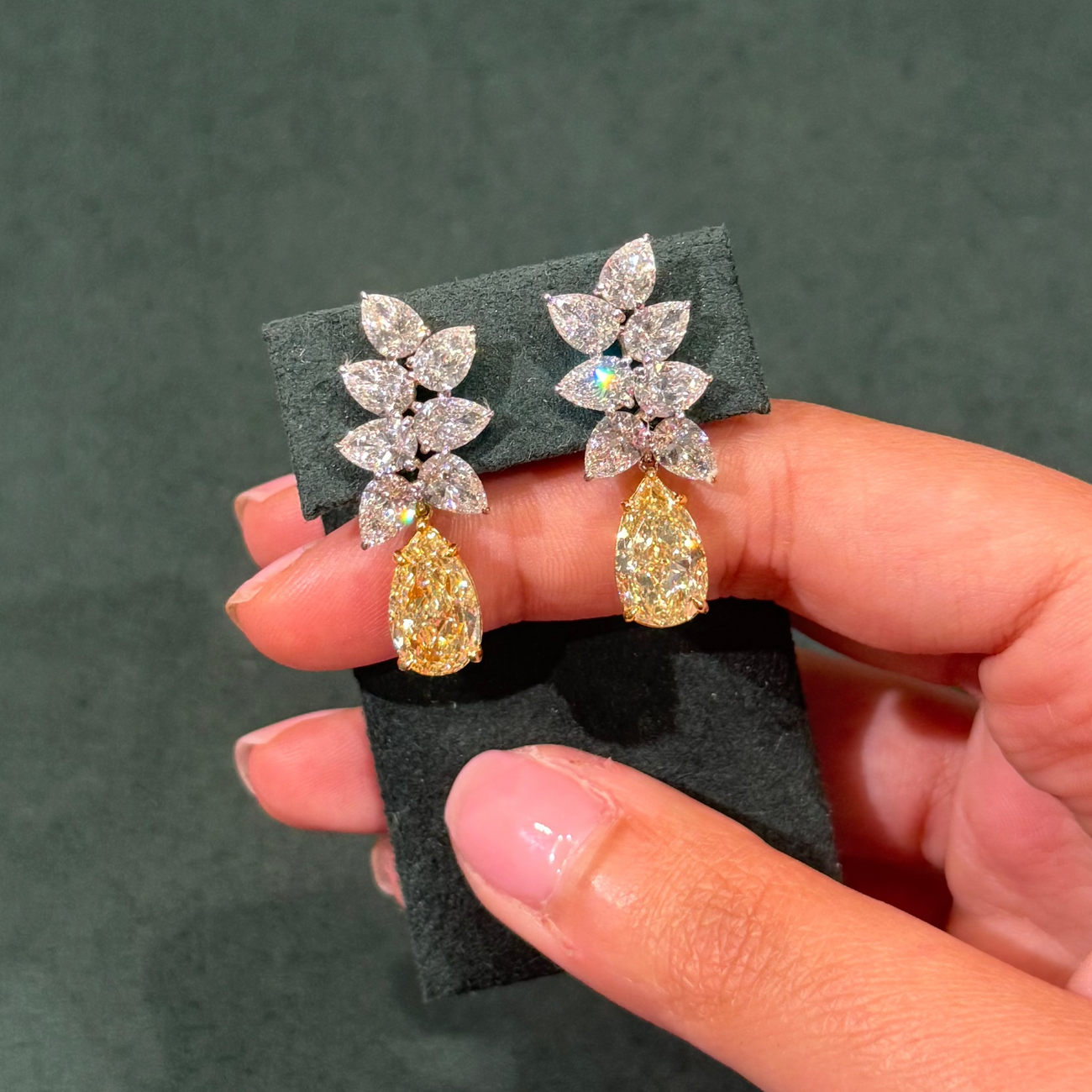 3.05ct & 3.33ct Light Yellow Pear Diamond Cluster Earrings GIA