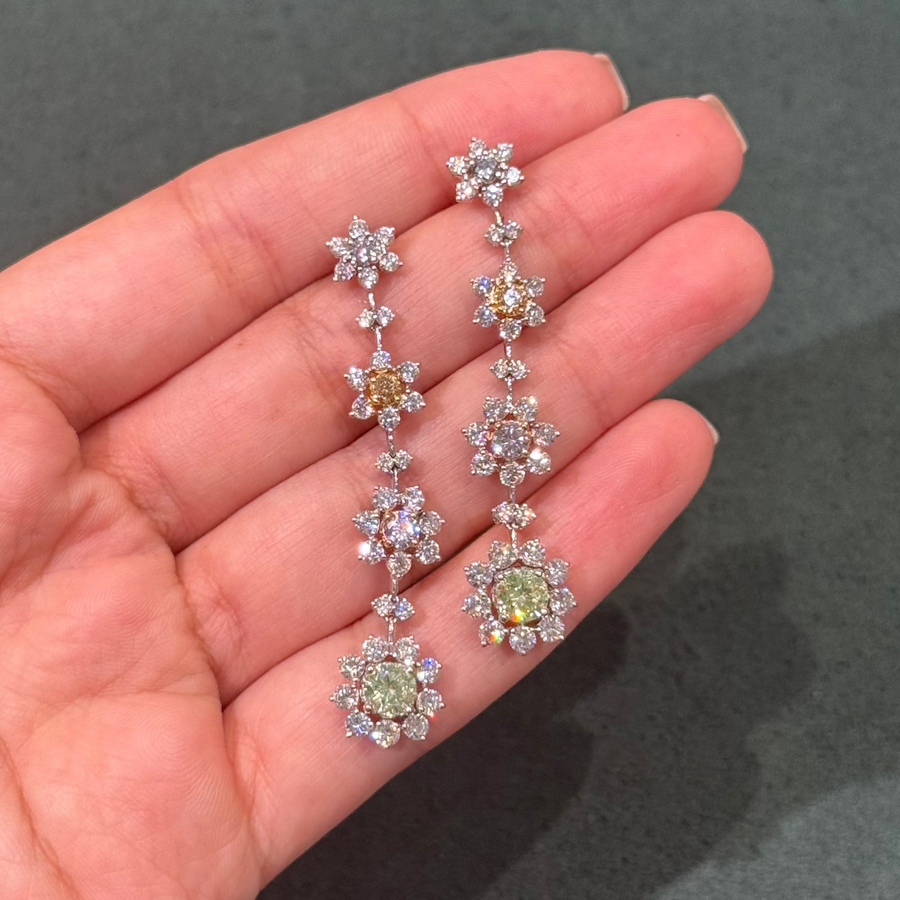 4.98ctw Multi-Fancy Color Diamond Flower Drop Earrings GIA