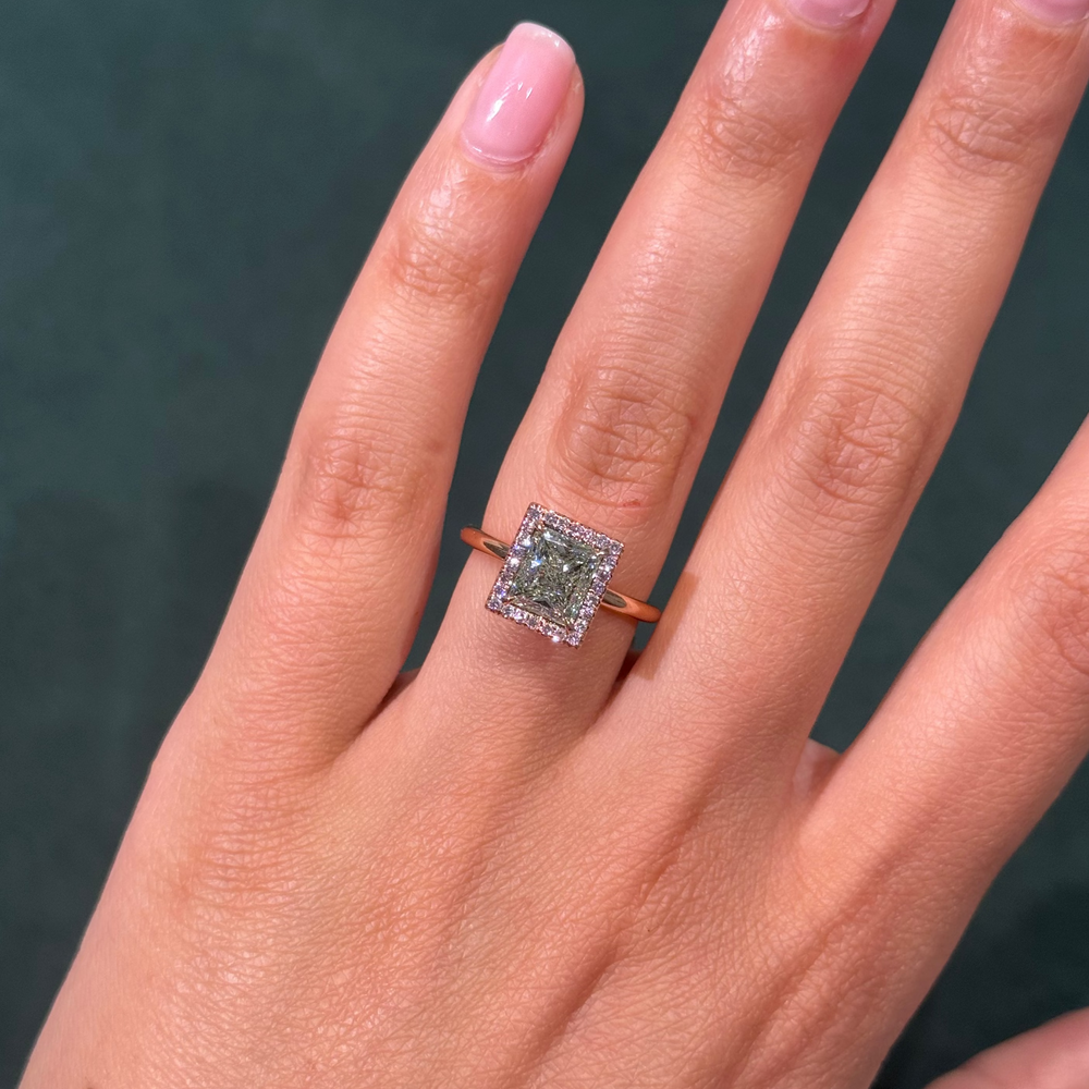 2.00ct Fancy Light Grayish Yellowish Green Princess-Cut Diamond Ring SI1 GIA