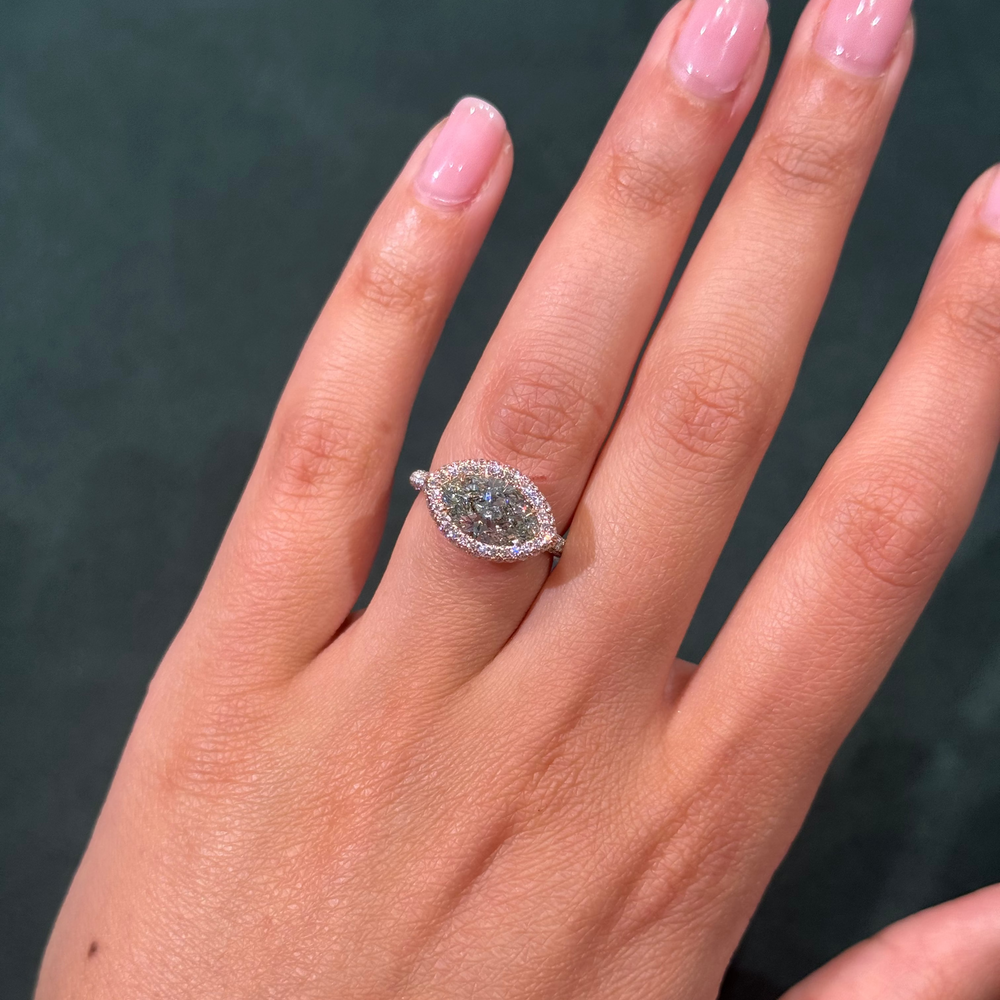 2.00ct East-West Fancy Light Green-Yellow Marquise Diamond Ring VS2 GIA