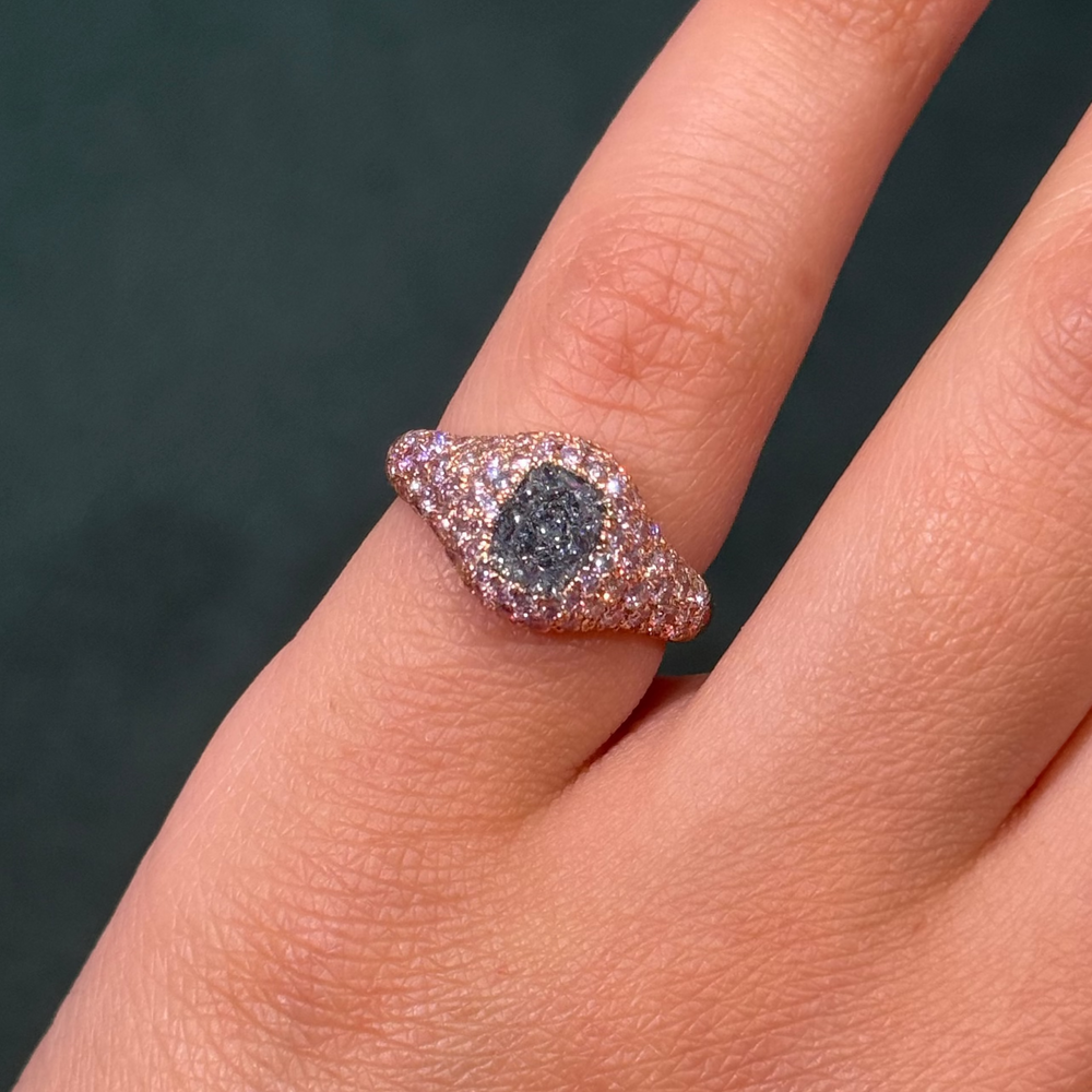 1.03ct Fancy Light Blue Cushion Diamond Signet Ring VS1 GIA
