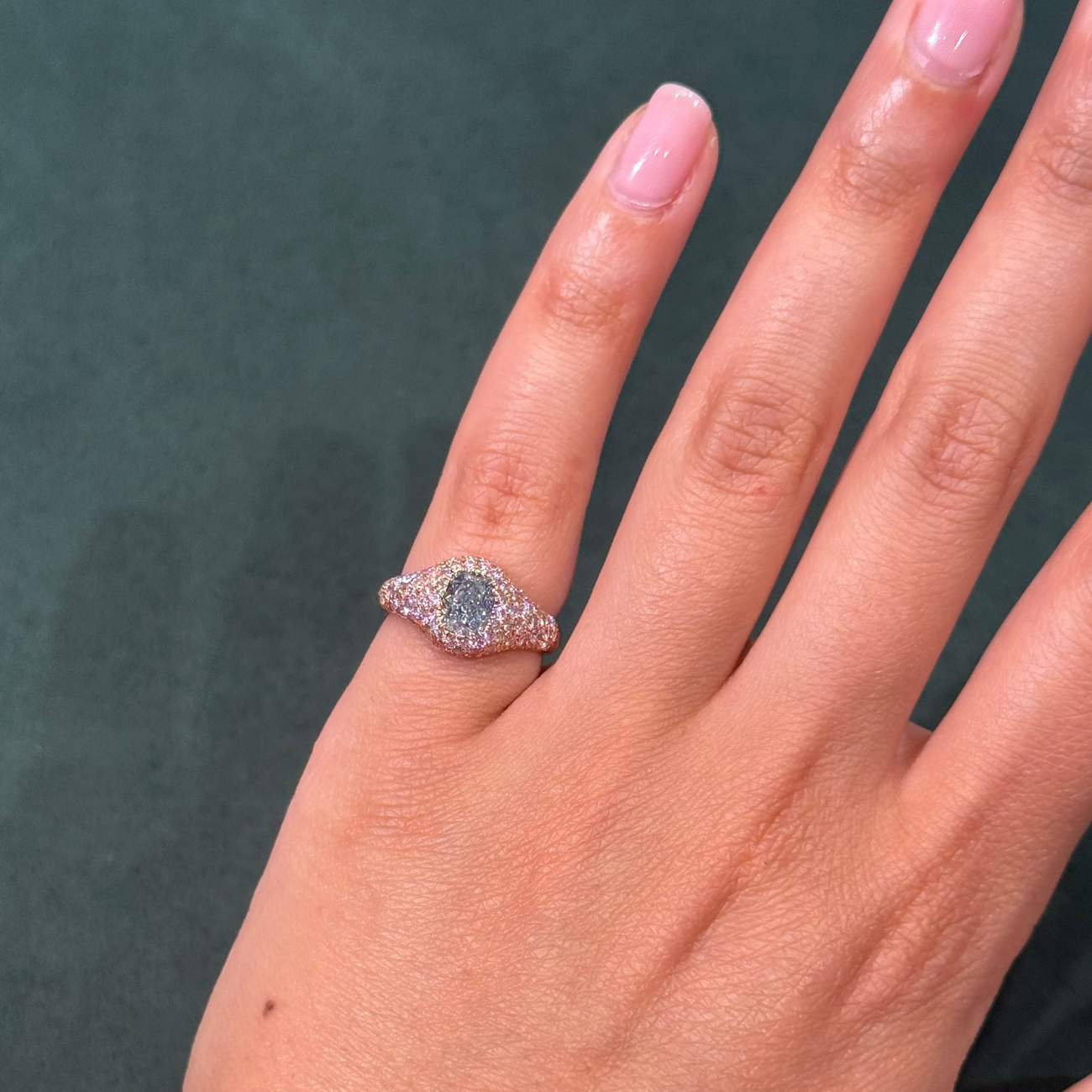 1.03ct Fancy Light Blue Cushion Diamond Signet Ring VS1 GIA