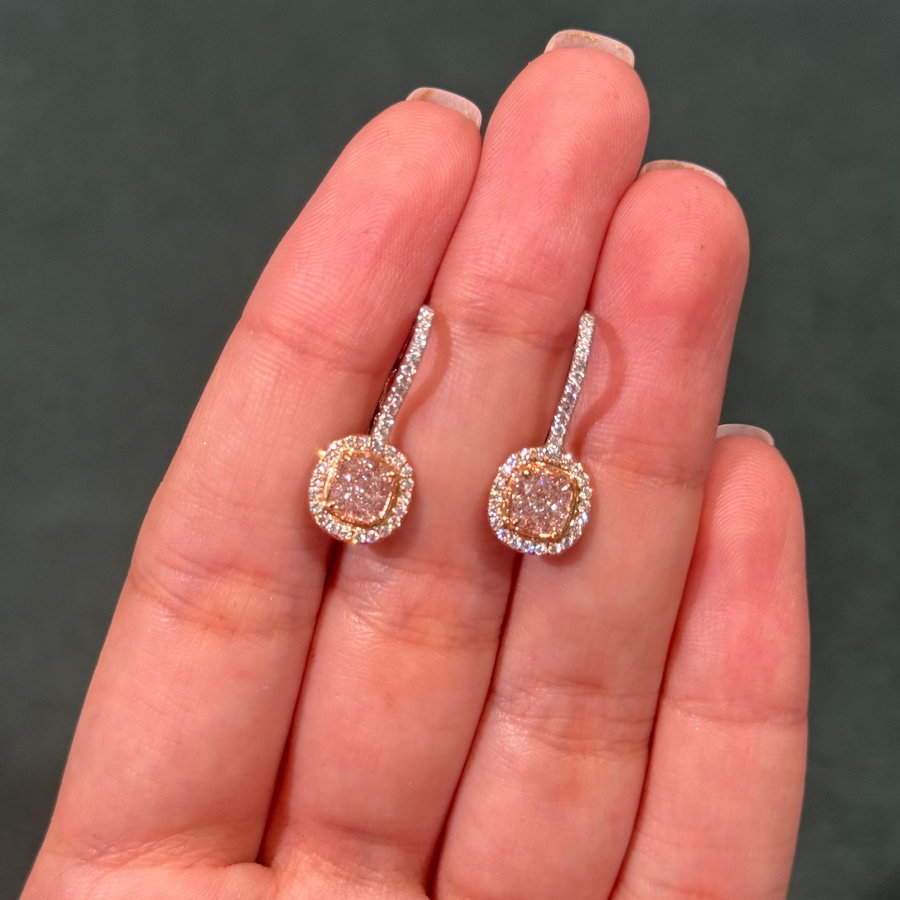 2.92ct Light Pink Cushion Cut Diamond Drop Earrings SI1 GIA