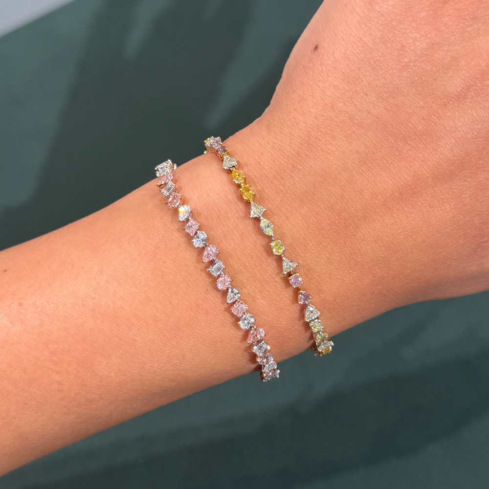 4.22ctw Fancy Color Mixed Shape Diamond Tennis Bracelet
