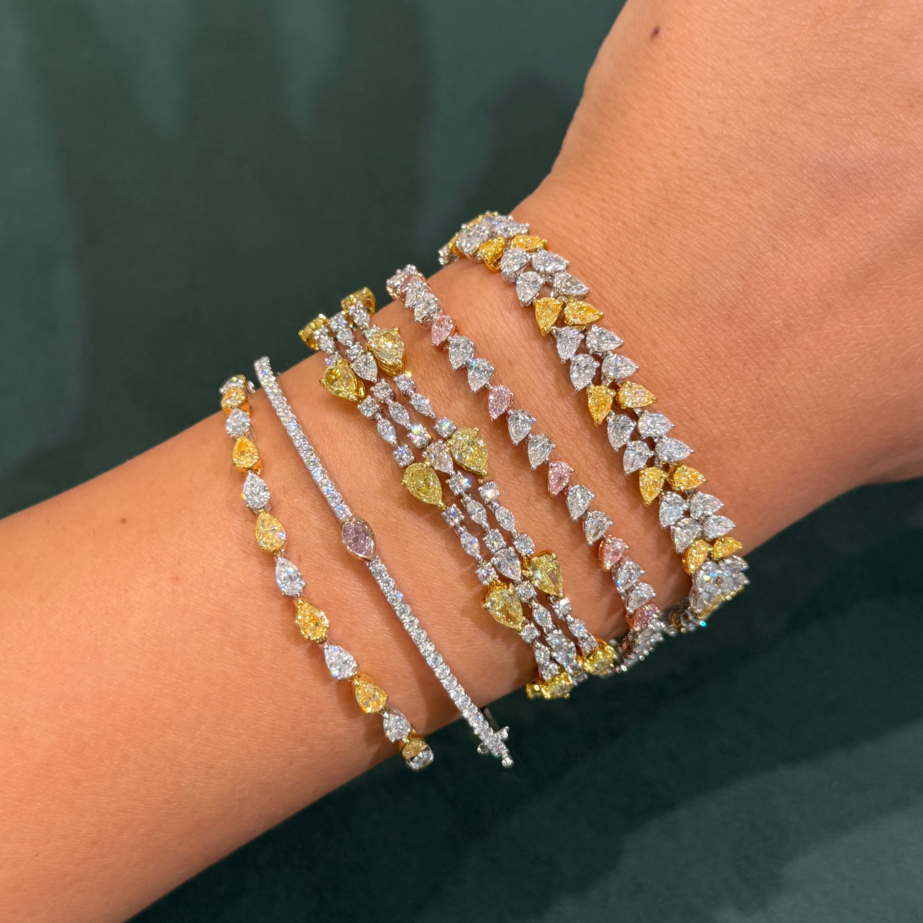 6.46ctw Alternating Fancy Yellow Pear Diamond & White Pear Diamond Bracelet