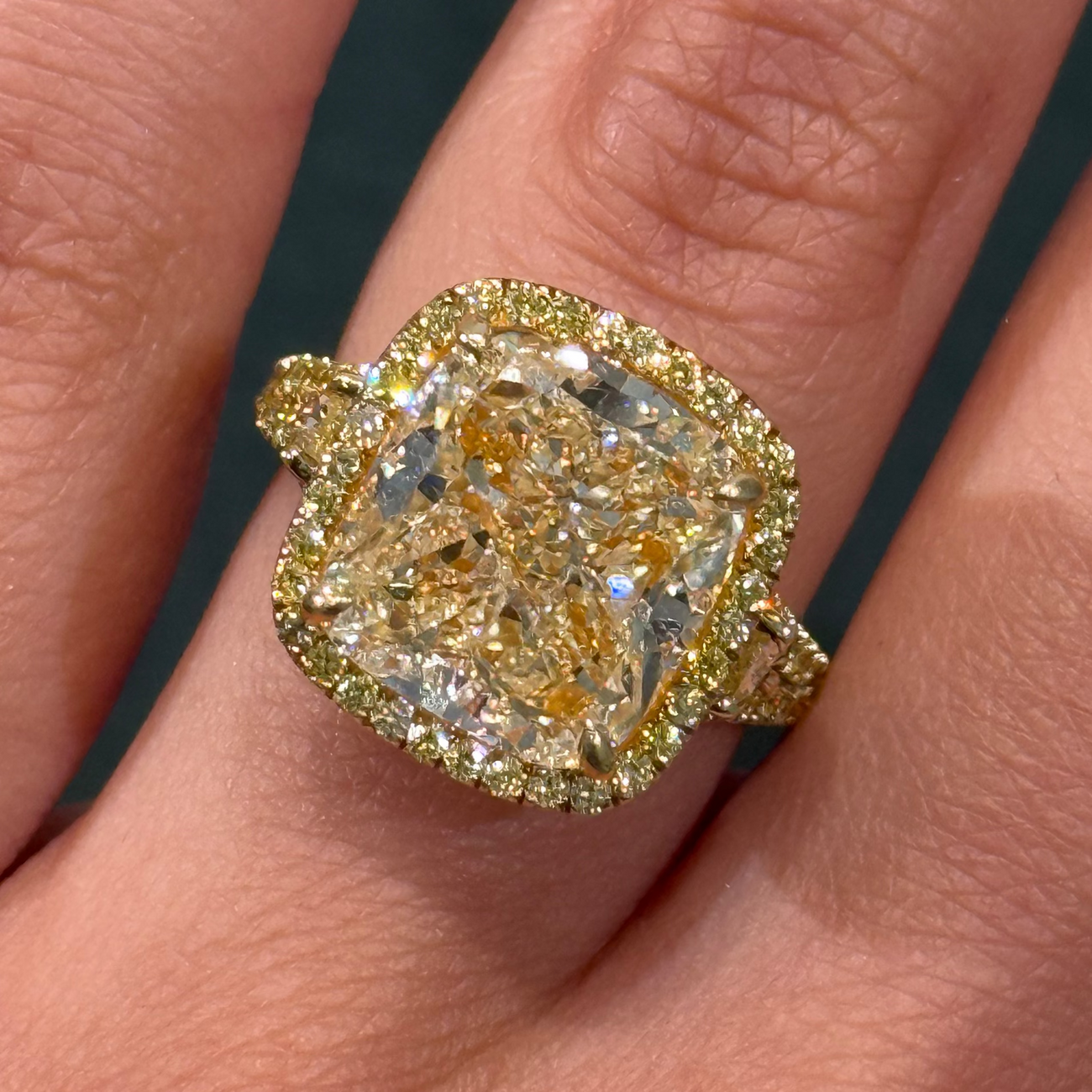 8.11ct Light Yellow Cushion Diamond Ring I1 GIA