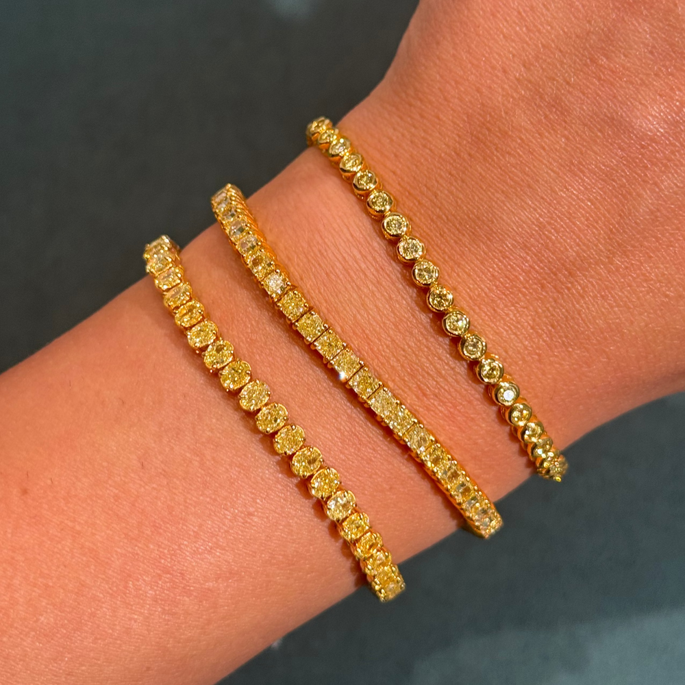 2.40ctw Fancy Intense Yellow Round Diamond Bezel Set Tennis Bracelet