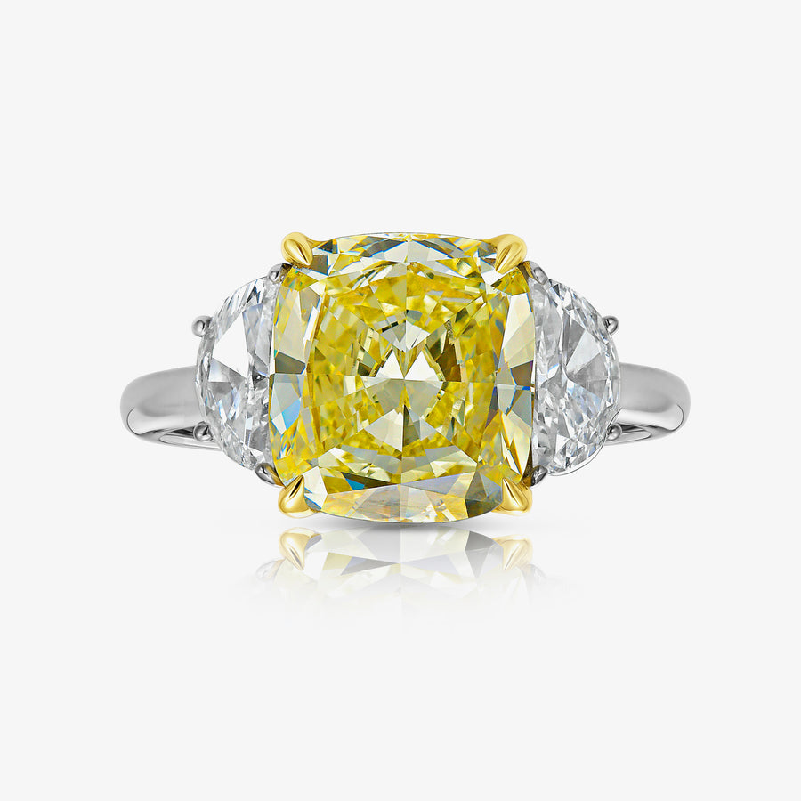 3.30ct Antique Inspired Fancy Light Yellow Cushion Diamond Ring VS1 GIA