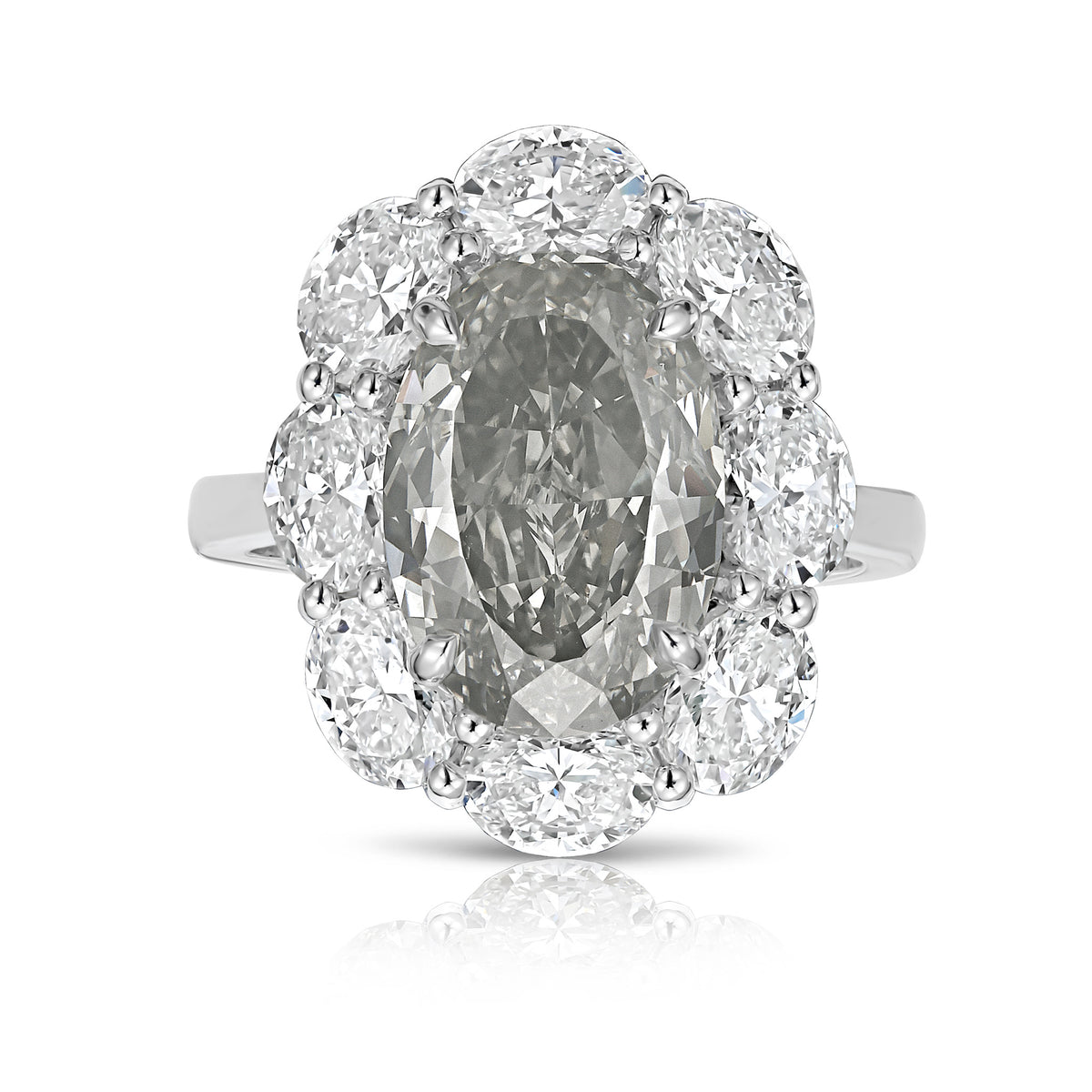 4.04ct Fancy Gray Oval Diamond Halo Engagement Ring