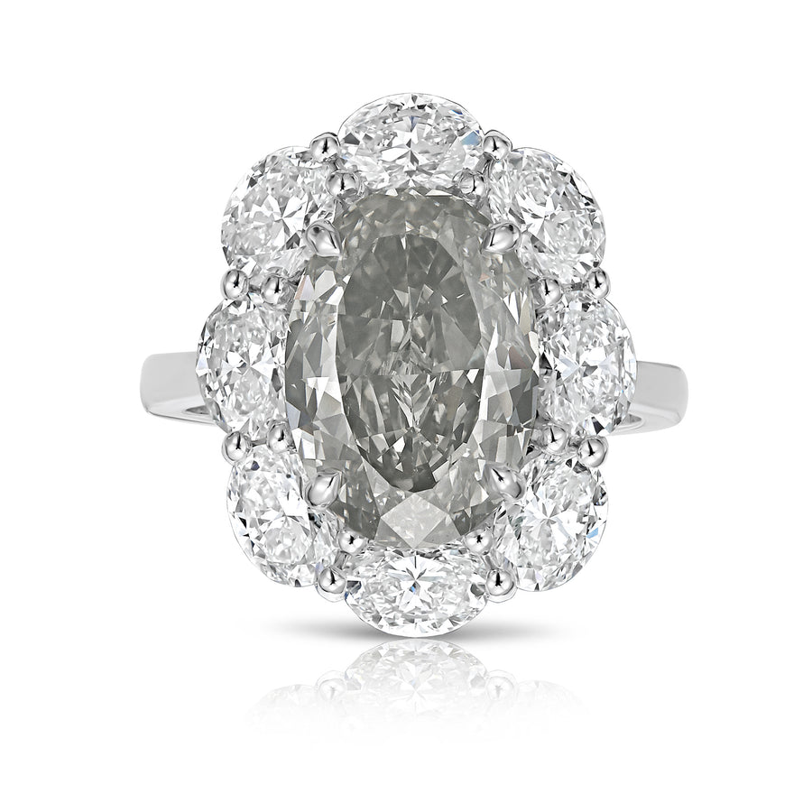 4.04ct Fancy Gray Oval Diamond Halo Engagement Ring