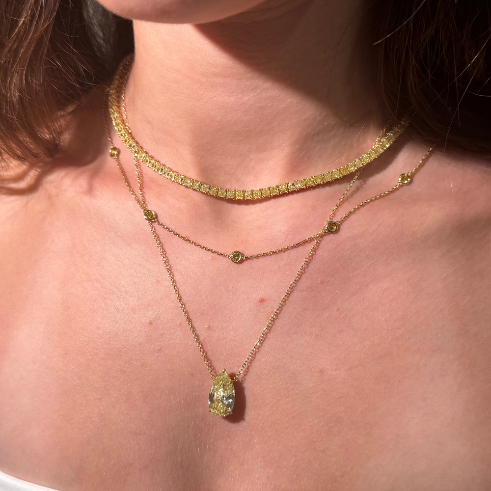 0.51ctw Fancy Yellow Round Diamond Station Necklace
