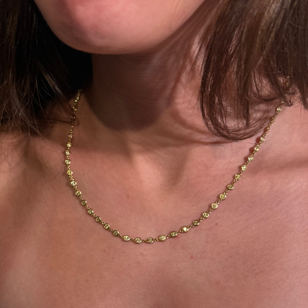 3.14ctw Fancy Yellow Round Diamond Bezel Set Station Necklace