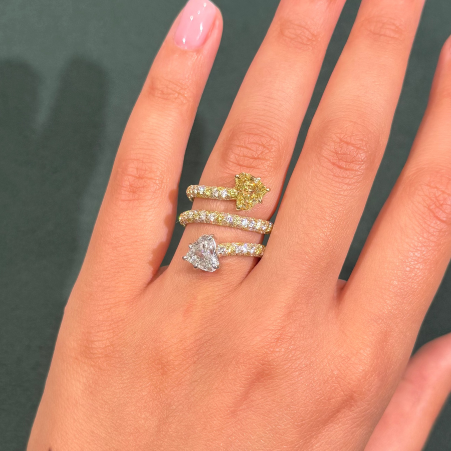 4.07ctw Fancy Yellow Heart and Colorless Diamond Double Spiral Ring SI1 GIA