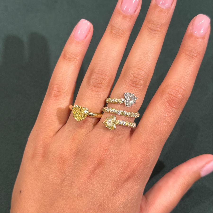 4.07ctw Fancy Yellow Heart and Colorless Diamond Double Spiral Ring SI1 GIA