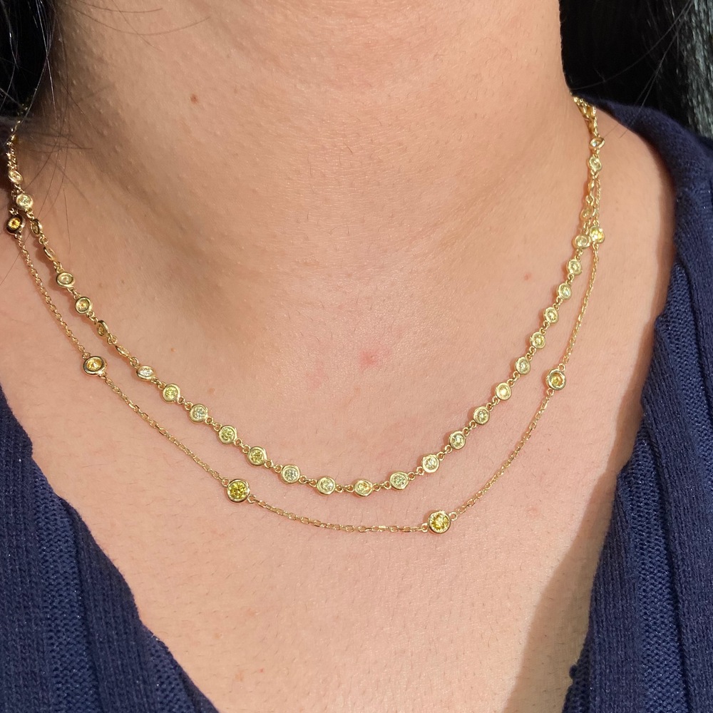 0.51ctw Fancy Intense Yellow Diamond Station Necklace