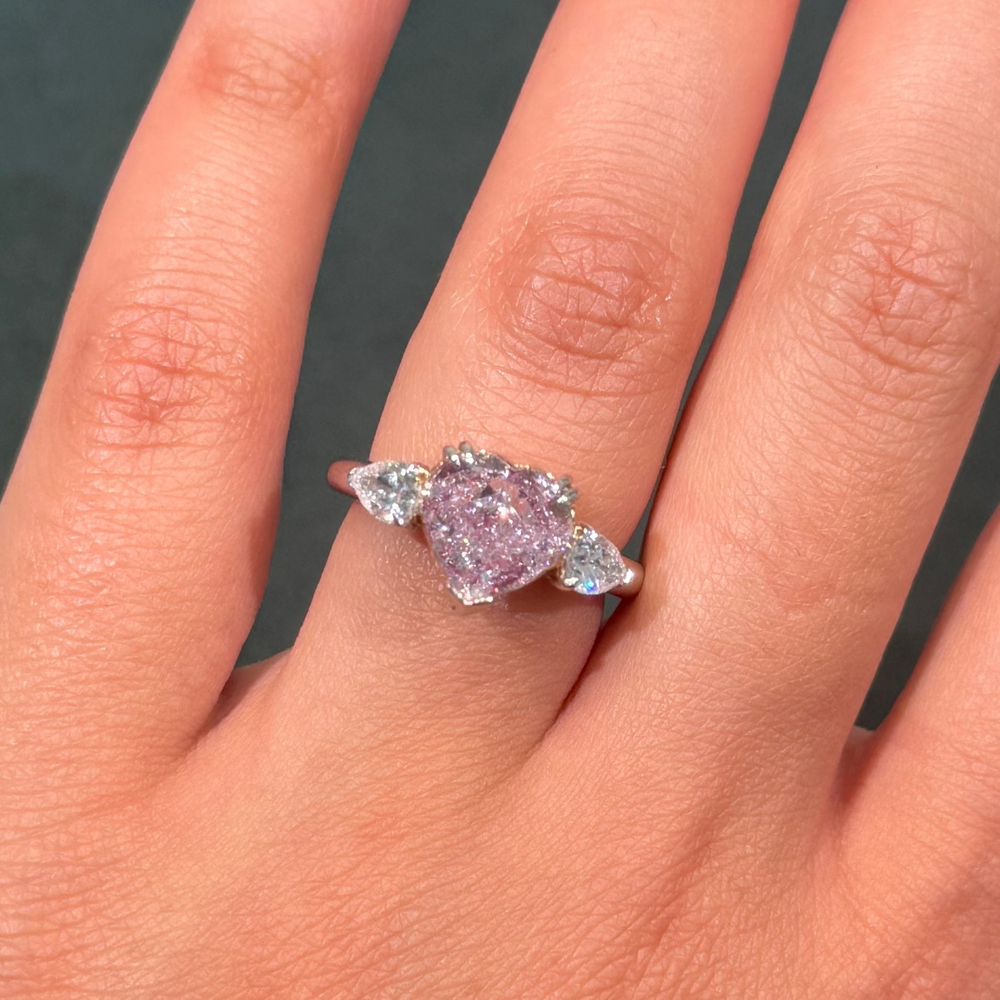 3.01ct Fancy Light Purplish Pink Heart Diamond Ring SI2 GIA