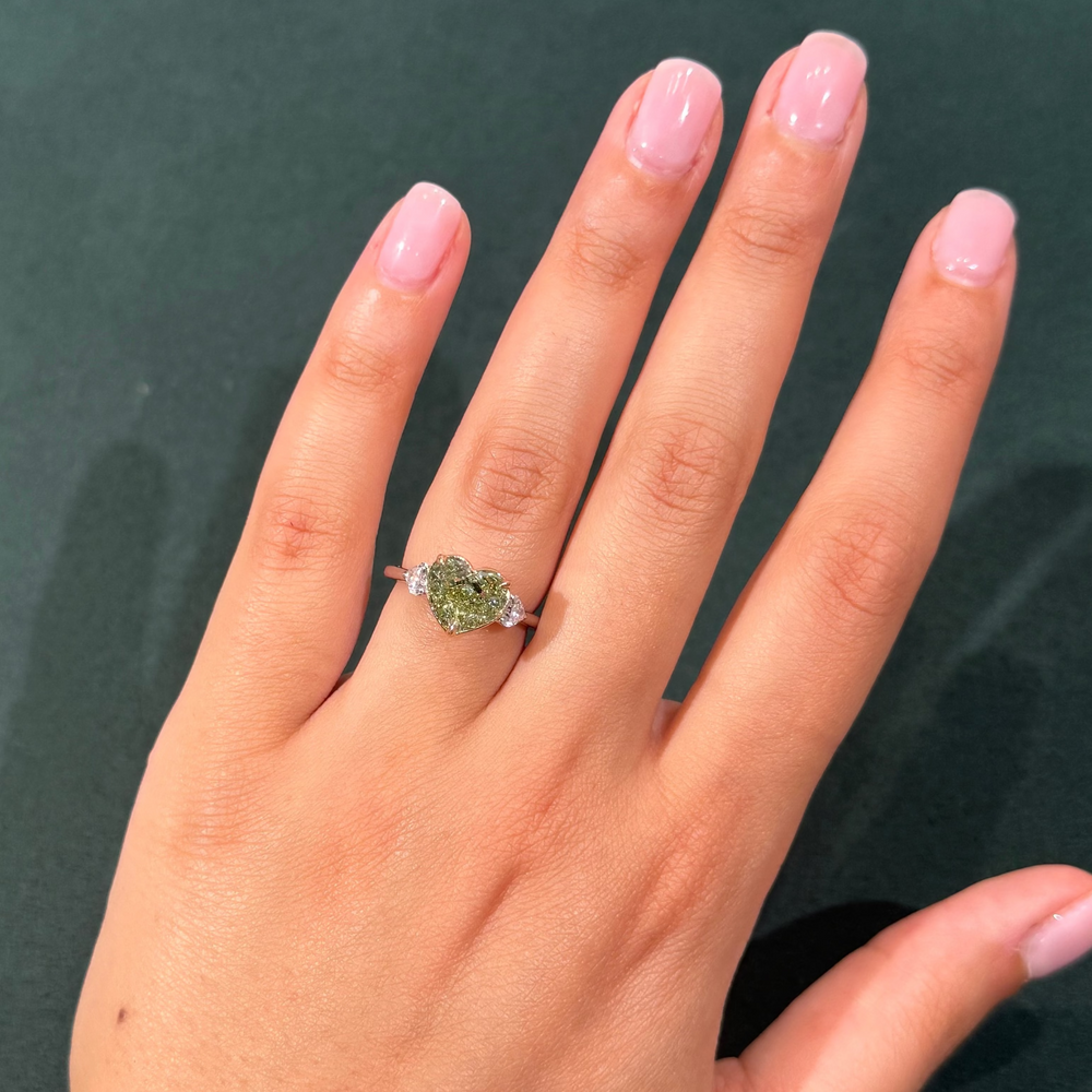 3.00ct Fancy Greenish Yellow Heart Diamond Ring VS2 GIA