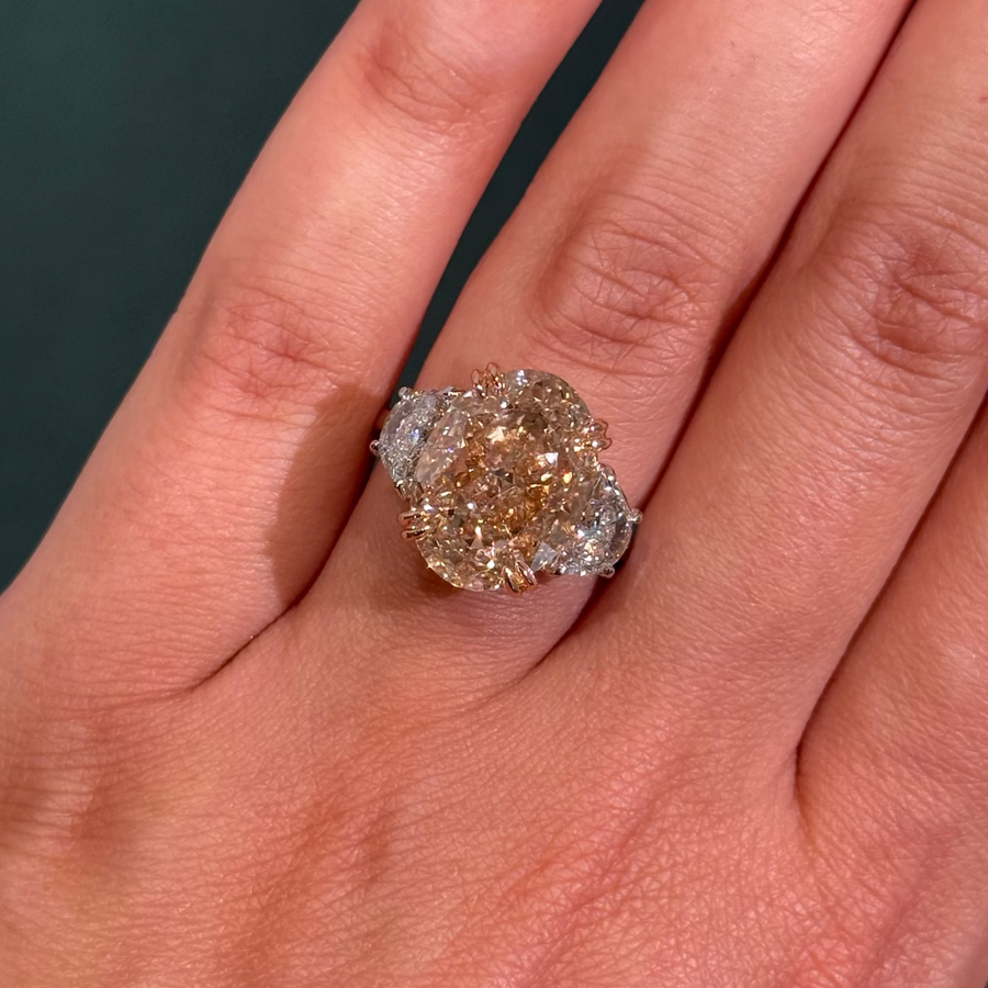 10.12ct Fancy Light Yellow-Brown Oval Diamond Ring VS1 GIA